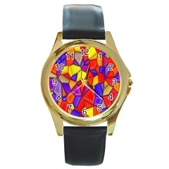 Mosaic Tiles Pattern Texture Round Gold Metal Watch by Sapixe