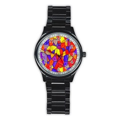 Mosaic Tiles Pattern Texture Stainless Steel Round Watch by Sapixe