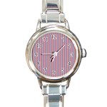 USA Flag Red and Flag Blue Narrow Thin Stripes  Round Italian Charm Watch Front