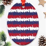 244776512NY USA Skyline in Red White & Blue Stripes NYC New York Manhattan Skyline Silhouette Ornament (Oval) Front