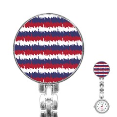 244776512ny Usa Skyline In Red White & Blue Stripes Nyc New York Manhattan Skyline Silhouette Stainless Steel Nurses Watch by PodArtist