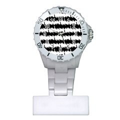 Black & White Stripes Nyc New York Manhattan Skyline Silhouette Plastic Nurses Watch