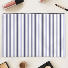 Mattress Ticking Wide Striped Pattern In Usa Flag Blue And White Cosmetic Bag (xxl)  by PodArtist