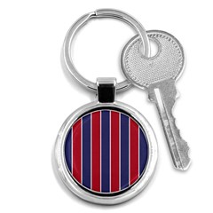 Large Red White And Blue Usa Memorial Day Holiday Vertical Cabana Stripes Key Chains (round)  by PodArtist