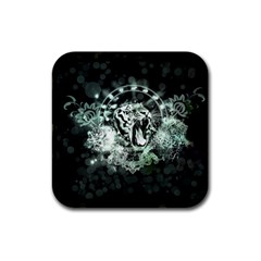 Awesome Tiger In Green And Black Rubber Square Coaster (4 Pack)  by FantasyWorld7