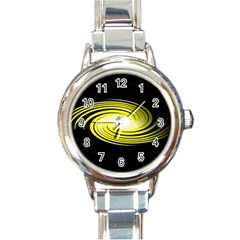 Fractal Swirl Yellow Black Whirl Round Italian Charm Watch by Sapixe