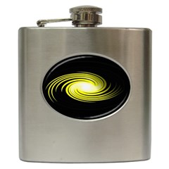 Fractal Swirl Yellow Black Whirl Hip Flask (6 Oz) by Sapixe