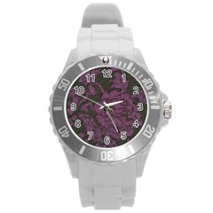 Purple Black Red Fabric Textile Round Plastic Sport Watch (l) by Sapixe