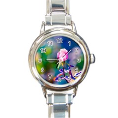 Pink Rose Flower Round Italian Charm Watch by FunnyCow