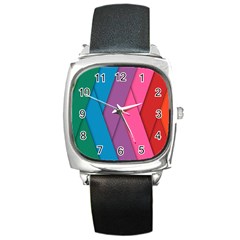 Abstract Background Colorful Strips Square Metal Watch by Nexatart