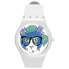 Drawing Cat Pet Feline Pencil Round Plastic Sport Watch (m) by Sapixe