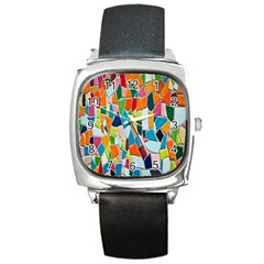 Mosaic Tiles Pattern Texture Square Metal Watch by Nexatart