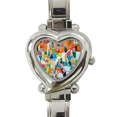 Mosaic Tiles Pattern Texture Heart Italian Charm Watch by Nexatart