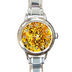 Birch Tree Yellow Leaves Round Italian Charm Watch by FunnyCow