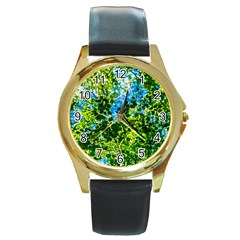 Forest   Strain Towards The Light Round Gold Metal Watch by FunnyCow