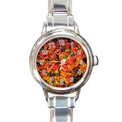 Orange, Yellow Cotoneaster Leaves In Autumn Round Italian Charm Watch by FunnyCow