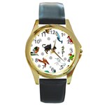 Dundgeon and Dragons Dice and Creatures Round Gold Metal Watch Front