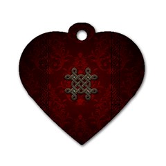 Decorative Celtic Knot On Dark Vintage Background Dog Tag Heart (one Side) by FantasyWorld7