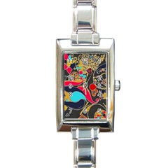 Retro Swirls In Black Rectangle Italian Charm Watch by flipstylezfashionsLLC