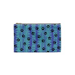 Footprints Cat Black On Batik Pattern Teal Violet Cosmetic Bag (small) by EDDArt