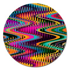 Multicolored Wave Distortion Zigzag Chevrons Magnet 5  (round) by EDDArt