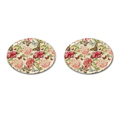 Watercolor Vintage Flowers Butterflies Lace 1 Cufflinks (oval)