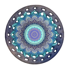 Folk Art Lotus Mandala Blue Turquoise Ornament (round Filigree) by EDDArt