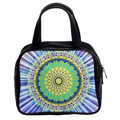 Power Mandala Sun Blue Green Yellow Lilac Classic Handbags (2 Sides) by EDDArt