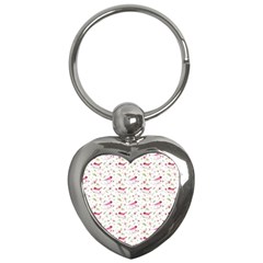 Watercolor Birds Magnolia Spring Pattern Key Chains (heart)  by EDDArt