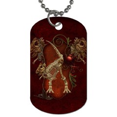 Awesome T Rex Skeleton, Vintage Background Dog Tag (one Side) by FantasyWorld7