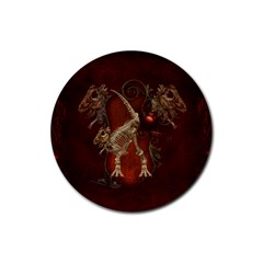 Awesome T Rex Skeleton, Vintage Background Rubber Round Coaster (4 Pack)  by FantasyWorld7