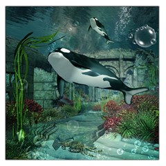 Wonderful Orca In Deep Underwater World Large Satin Scarf (square) by FantasyWorld7