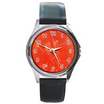 Grunge Red Tarpaulin Texture Round Metal Watch Front