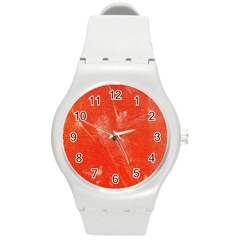 Grunge Red Tarpaulin Texture Round Plastic Sport Watch (m) by FunnyCow