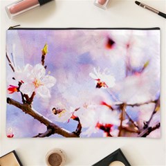 Pink Sakura Purple Background Cosmetic Bag (xxxl)