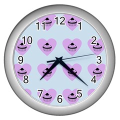 Blue Cupcake Wall Clock (silver) by snowwhitegirl