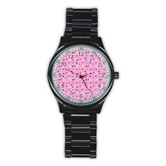 Pink Milk Hearts Stainless Steel Round Watch by snowwhitegirl