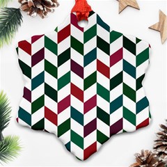 Zigzag Chevron Pattern Green Red Snowflake Ornament (two Sides) by snowwhitegirl