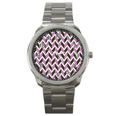 Zigzag Chevron Pattern Pink Brown Sport Metal Watch by snowwhitegirl