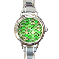 Green Mermaid Scale Round Italian Charm Watch by snowwhitegirl