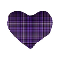 Purple  Plaid Standard 16  Premium Heart Shape Cushions by snowwhitegirl