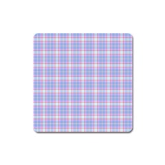 Pink Blue Plaid Square Magnet by snowwhitegirl