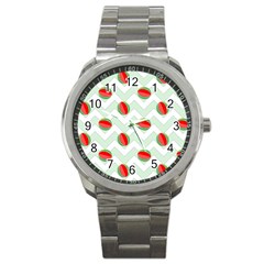 Watermelon Chevron Green Sport Metal Watch