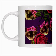 Lazy Cat Floral Pattern Purple White Mugs by snowwhitegirl