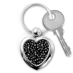 White On Black Abstract Symbols Key Chains (heart)  by FunnyCow