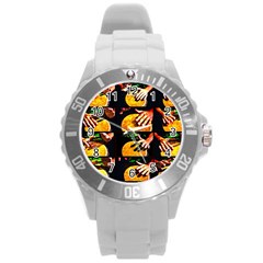 Drum Beat Collage Round Plastic Sport Watch (l) by FunnyCow