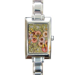 Flower And Butterfly Rectangle Italian Charm Watch