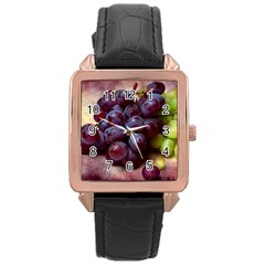 Red And Green Grapes Rose Gold Leather Watch  by FunnyCow