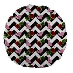 Cat Rose Chevron Large 18  Premium Flano Round Cushions by snowwhitegirl