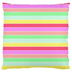 Pastel Rainbow Sorbet Horizontal Deck Chair Stripes Large Flano Cushion Case (one Side) by PodArtist